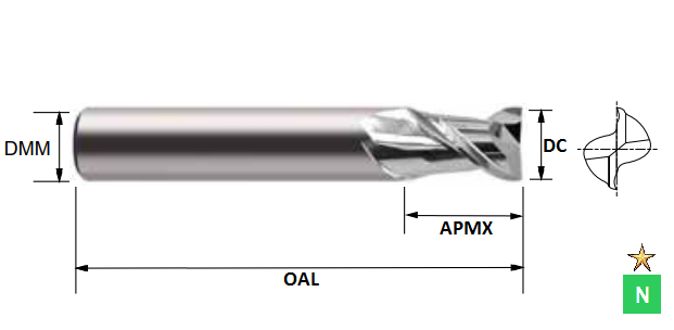 16.0mm 2 Flute 45Degree Short ALU-XP Carbide Slot Drill